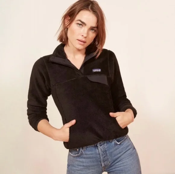 Patagonia Snap-T Black Fleece Jacket Pullover Women's Medium Outdoors Hiking - Picture 2 of 7